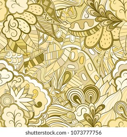Tracery seamless pattern. Mehndi design. Ethnic colorful doodle texture. Curved doodling background. Vector