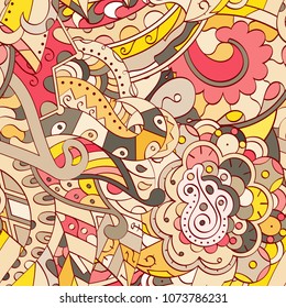 Tracery seamless pattern. Mehndi design. Ethnic colorful doodle texture. Curved doodling background. Vector