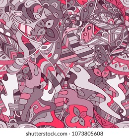 Tracery seamless pattern. Mehndi design. Ethnic colorful doodle texture. Curved doodling background. Vector