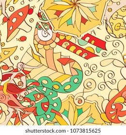 Tracery seamless pattern. Mehndi design. Ethnic colorful doodle texture. Curved doodling background. Vector