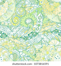 Tracery seamless pattern. Mehndi design. Ethnic colorful doodle texture. Curved doodling background. Vector