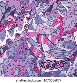 Tracery seamless pattern. Mehndi design. Ethnic colorful doodle texture. Curved doodling background. Vector