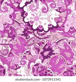 Tracery seamless pattern. Mehndi design. Ethnic colorful doodle texture. Curved doodling background. Vector
