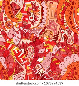 Tracery seamless pattern. Mehndi design. Ethnic colorful doodle texture. Curved doodling background. Vector