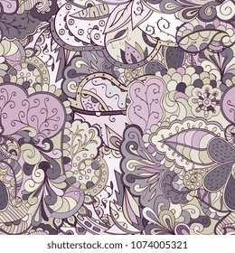 Tracery seamless pattern. Mehndi design. Ethnic colorful doodle texture. Curved doodling background. Vector