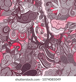 Tracery seamless pattern. Mehndi design. Ethnic colorful doodle texture. Curved doodling background. Vector