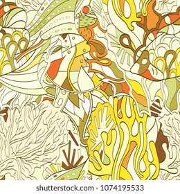 Tracery seamless pattern. Mehndi design. Ethnic colorful doodle texture. Curved doodling background. Vector