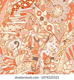 Tracery seamless pattern. Mehndi design. Ethnic colorful doodle texture. Curved doodling background. Vector