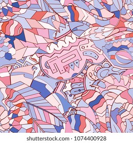 Tracery seamless pattern. Mehndi design. Ethnic colorful doodle texture. Curved doodling background. Vector