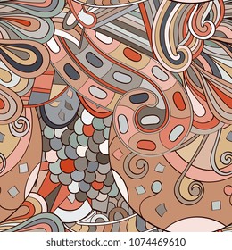 Tracery seamless pattern. Mehndi design. Ethnic colorful doodle texture. Curved doodling background. Vector