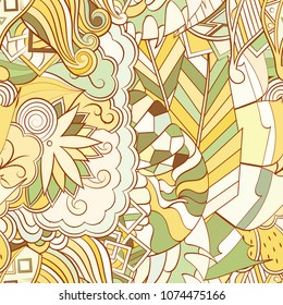 Tracery seamless pattern. Mehndi design. Ethnic colorful doodle texture. Curved doodling background. Vector