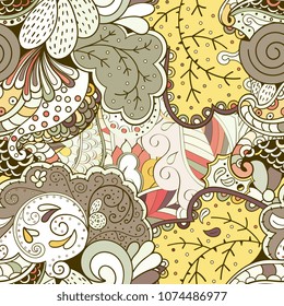 Tracery seamless pattern. Mehndi design. Ethnic colorful doodle texture. Curved doodling background. Vector