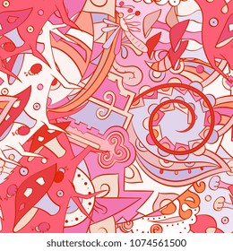 Tracery seamless pattern. Mehndi design. Ethnic colorful doodle texture. Curved doodling background. Vector