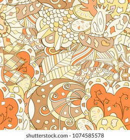 Tracery seamless pattern. Mehndi design. Ethnic colorful doodle texture. Curved doodling background. Vector