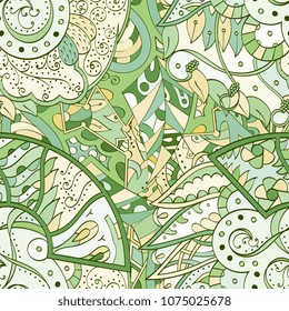 Tracery seamless pattern. Mehndi design. Ethnic colorful doodle texture. Curved doodling background. Vector
