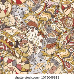 Tracery seamless pattern. Mehndi design. Ethnic colorful doodle texture. Curved doodling background. Vector