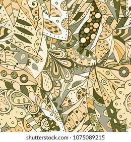 Tracery seamless pattern. Mehndi design. Ethnic colorful doodle texture. Curved doodling background. Vector