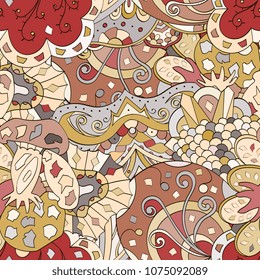 Tracery seamless pattern. Mehndi design. Ethnic colorful doodle texture. Curved doodling background. Vector