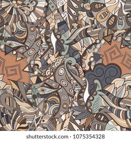 Tracery seamless pattern. Mehndi design. Ethnic colorful doodle texture. Curved doodling background. Vector