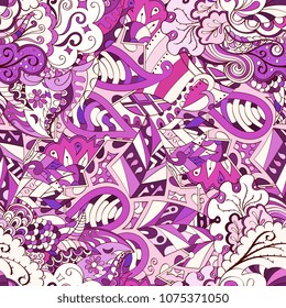 Tracery seamless pattern. Mehndi design. Ethnic colorful doodle texture. Curved doodling background. Vector