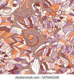 Tracery seamless pattern. Mehndi design. Ethnic colorful doodle texture. Curved doodling background. Vector