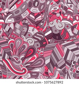 Tracery seamless pattern. Mehndi design. Ethnic colorful doodle texture. Curved doodling background. Vector