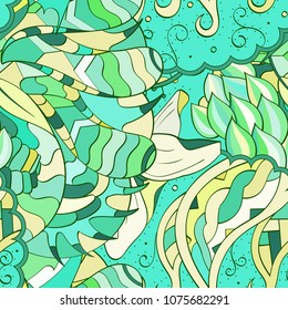 Tracery seamless pattern. Mehndi design. Ethnic colorful doodle texture. Curved doodling background. Vector
