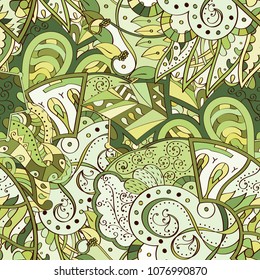 Tracery seamless pattern. Mehndi design. Ethnic colorful doodle texture. Curved doodling background. Vector