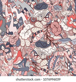 Tracery seamless pattern. Mehndi design. Ethnic colorful doodle texture. Curved doodling background. Vector