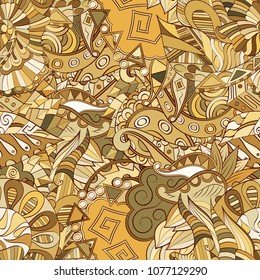 Tracery seamless pattern. Mehndi design. Ethnic colorful doodle texture. Curved doodling background. Vector