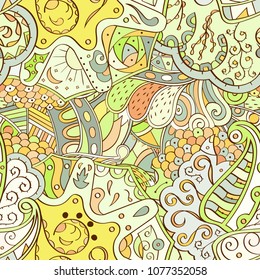 Tracery seamless pattern. Mehndi design. Ethnic colorful doodle texture. Curved doodling background. Vector