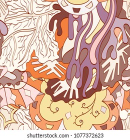 Tracery seamless pattern. Mehndi design. Ethnic colorful doodle texture. Curved doodling background. Vector