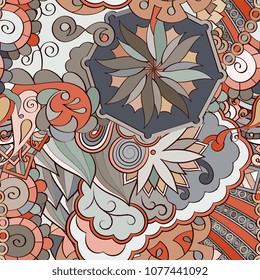 Tracery seamless pattern. Mehndi design. Ethnic colorful doodle texture. Curved doodling background. Vector