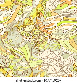 Tracery seamless pattern. Mehndi design. Ethnic colorful doodle texture. Curved doodling background. Vector