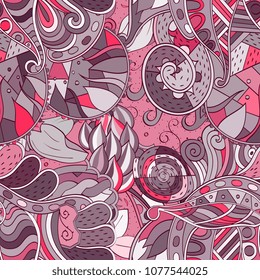 Tracery seamless pattern. Mehndi design. Ethnic colorful doodle texture. Curved doodling background. Vector