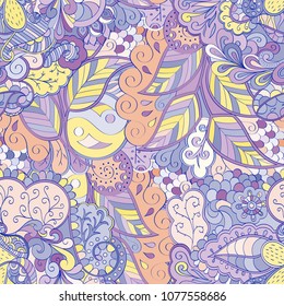 Tracery seamless pattern. Mehndi design. Ethnic colorful doodle texture. Curved doodling background. Vector