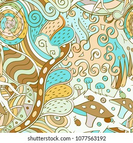 Tracery seamless pattern. Mehndi design. Ethnic colorful doodle texture. Curved doodling background. Vector