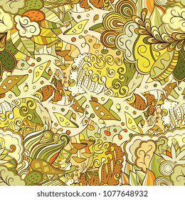 Tracery seamless pattern. Mehndi design. Ethnic colorful doodle texture. Curved doodling background. Vector