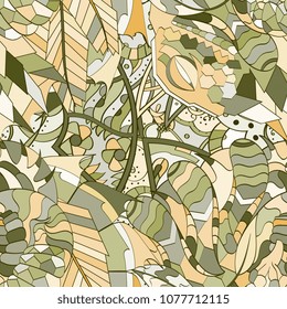 Tracery seamless pattern. Mehndi design. Ethnic colorful doodle texture. Curved doodling background. Vector