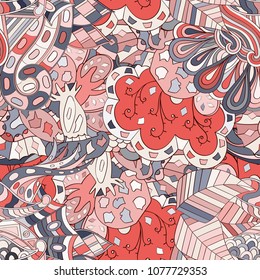 Tracery seamless pattern. Mehndi design. Ethnic colorful doodle texture. Curved doodling background. Vector