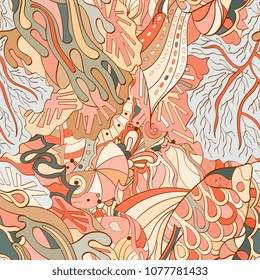 Tracery seamless pattern. Mehndi design. Ethnic colorful doodle texture. Curved doodling background. Vector