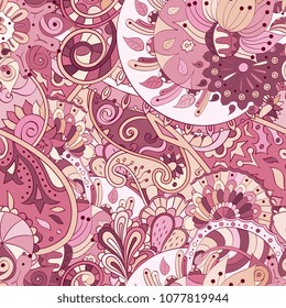 Tracery seamless pattern. Mehndi design. Ethnic colorful doodle texture. Curved doodling background. Vector