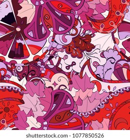 Tracery seamless pattern. Mehndi design. Ethnic colorful doodle texture. Curved doodling background. Vector