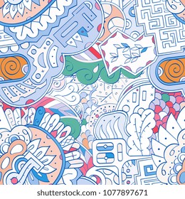 Tracery seamless pattern. Mehndi design. Ethnic colorful doodle texture. Curved doodling background. Vector