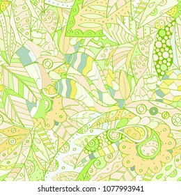 Tracery seamless pattern. Mehndi design. Ethnic colorful doodle texture. Curved doodling background. Vector