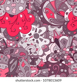 Tracery seamless pattern. Mehndi design. Ethnic colorful doodle texture. Curved doodling background. Vector