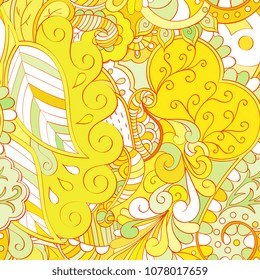 Tracery seamless pattern. Mehndi design. Ethnic colorful doodle texture. Curved doodling background. Vector