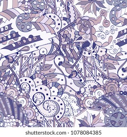 Tracery seamless pattern. Mehndi design. Ethnic colorful doodle texture. Curved doodling background. Vector