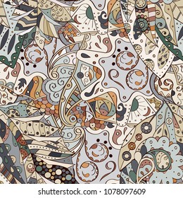 Tracery seamless pattern. Mehndi design. Ethnic colorful doodle texture. Curved doodling background. Vector