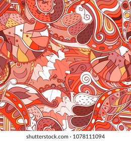 Tracery seamless pattern. Mehndi design. Ethnic colorful doodle texture. Curved doodling background. Vector